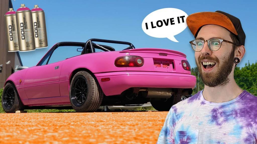 Mary the MX-5 Miata Gets A DIY Rattle Can Paint Job With BRIGHT PINK Graffiti Paint