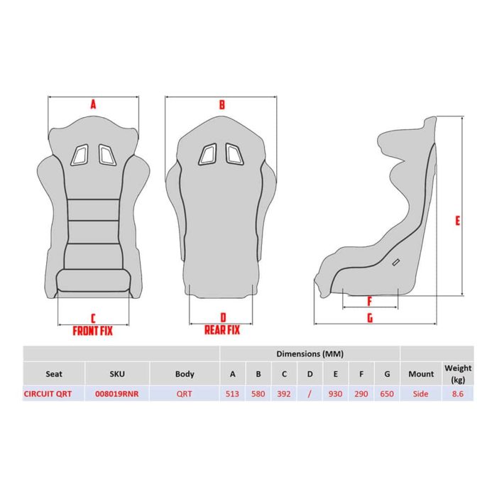 Sparco Circuit Bucket Seat Dimensions