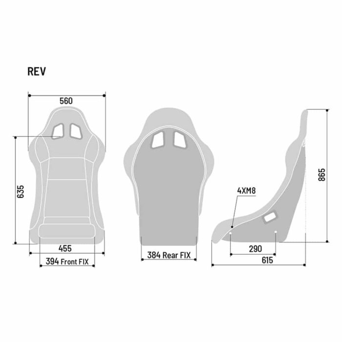 Sparco Rev QRT Bucket Seat Dimensions