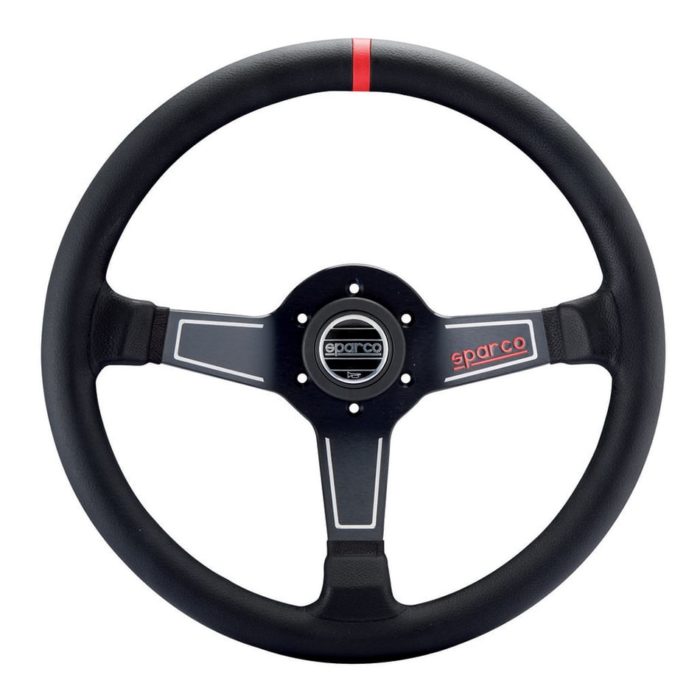 Sparco L575 Black 350mm Semi Dish Leather Steering Wheel