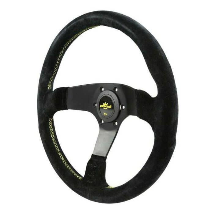 Personal Fitti Corsa Black with Yellow Stitching 350mm Suede Steering Wheel