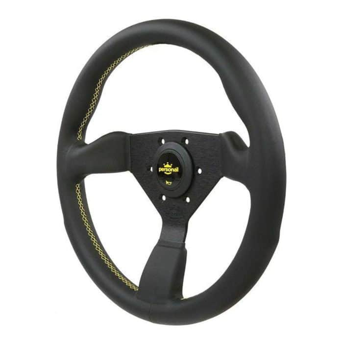 Personal Grinta Black Leather Yellow Stitching Steering Wheel