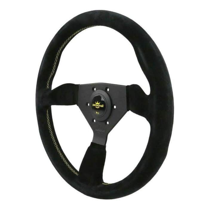 Personal Grinta Black with Yellow Sitching Suede Steering Wheel