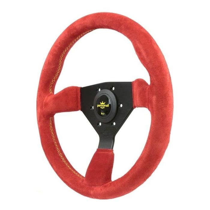 Personal Grinta Red with Yellow Stitching 330mm Suede Steering Wheel
