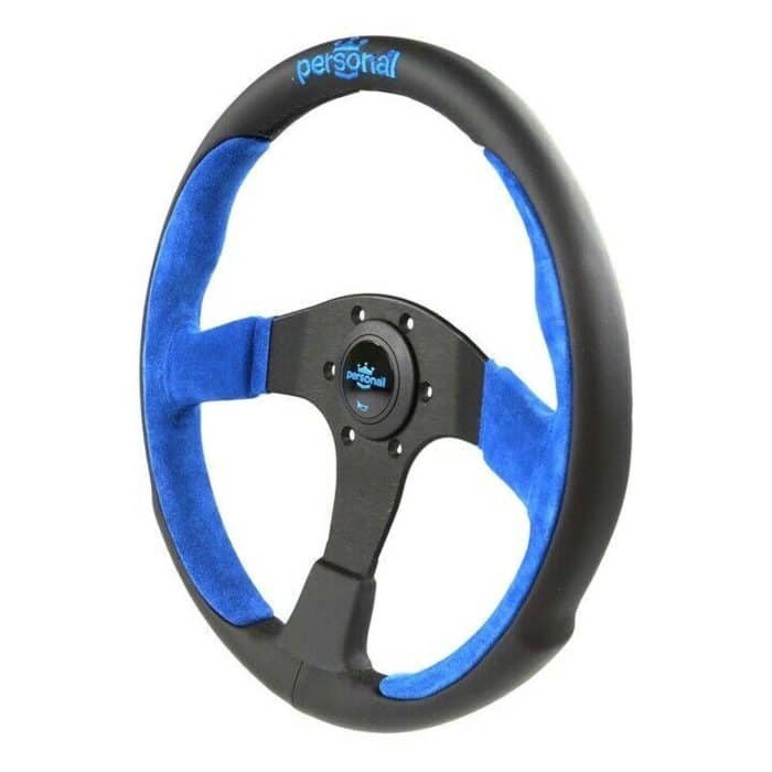 Personal Pole Position 330mm Black Leather Blue Suede Steering Wheel